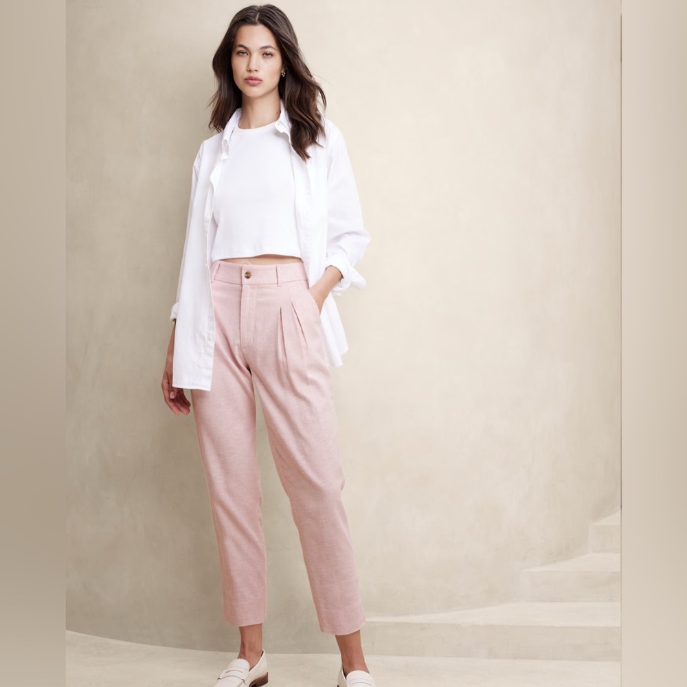 Banana Replica Factory pink linen-blend herringbone pleated pant size 16 NWT